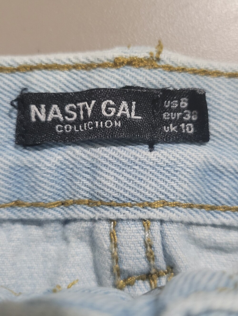 Nasty Gal High-Low Denim Mini Jean Skirt Size 6 Button Down Raw Hem Light Blue - Picture 8 of 9